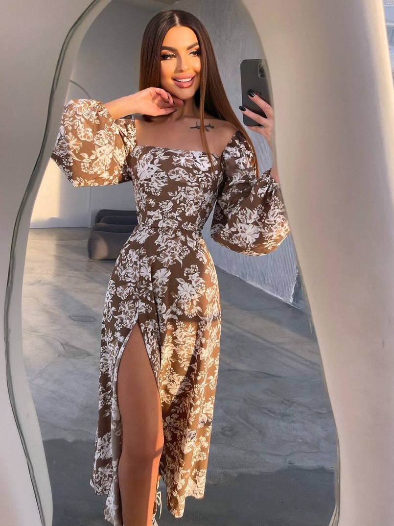 Улюблена сукня-міді зі шнурівкою на спинці та розрізом на ніжці | PUSHKA SHOP