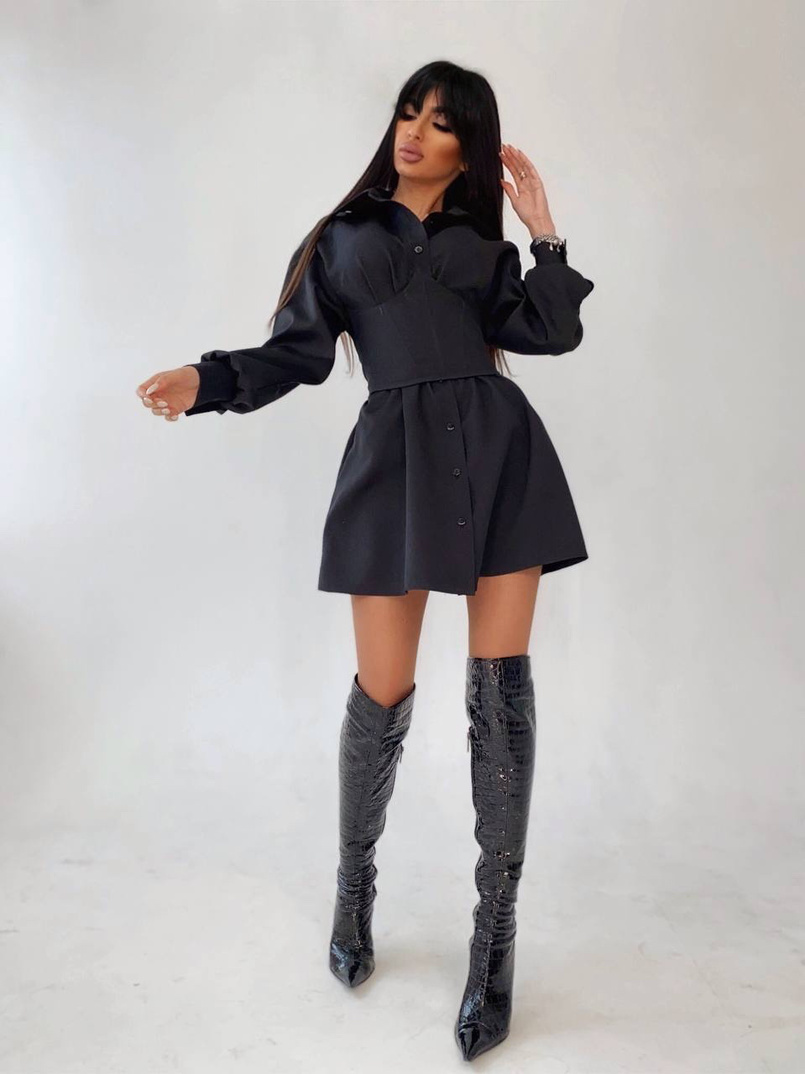 Платье-рубашка с корсетом на косточках со шнуровкой | PUSHKA SHOP