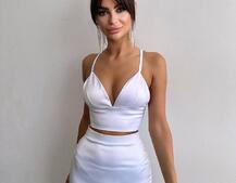 Комплект: топ з філіжанками + спідниця декорована бахромою зі страз  | PUSHKA SHOP