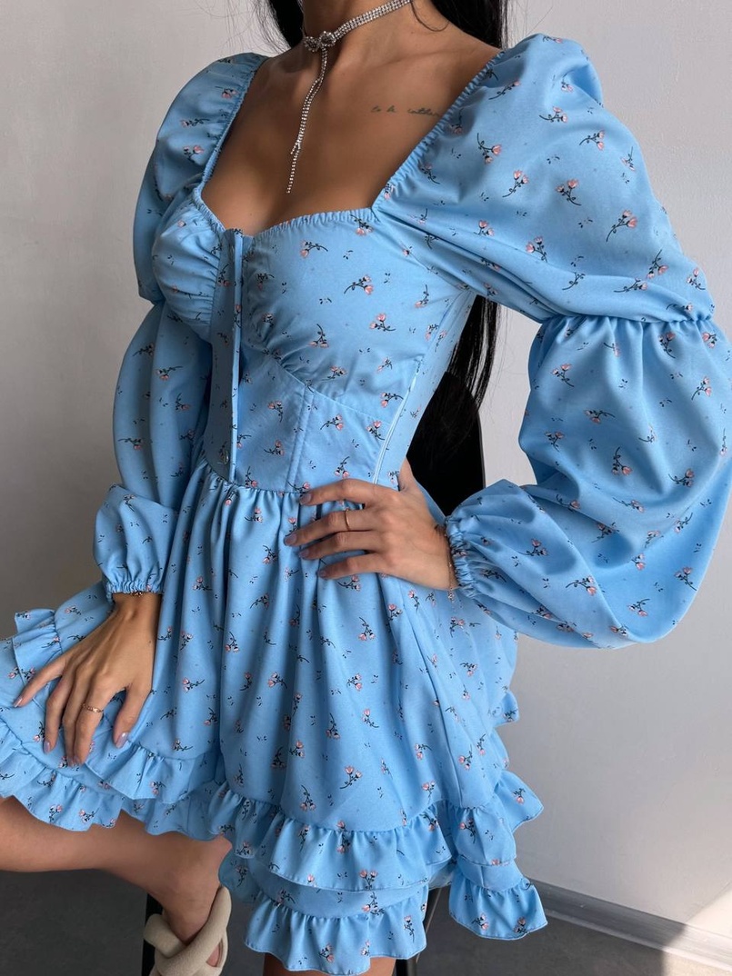 Сукня з квітковим принтом з воланами на ґудзиках  Сукня з квітковим принтом з воланами на ґудзиках  | PUSHKA SHOP