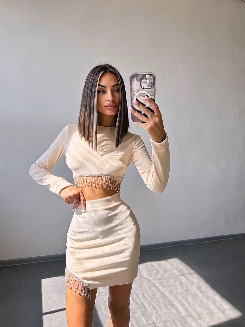 Оксамитовий комплект, декорований бахромою зі страз | PUSHKA SHOP