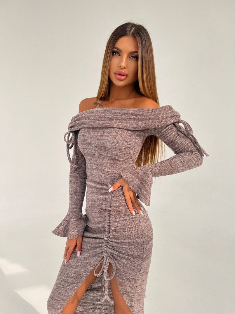 Трикотажна сукня міді з хомутом   | PUSHKA SHOP