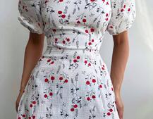 Сукня -міді зі шнурівкою на спинці та розрізом на ніжці з принтом | PUSHKA SHOP