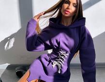 Тепле приталене худі з капюшоном на флісі + корсет на шнурівці Можна носити з корсетом та без | PUSHKA SHOP