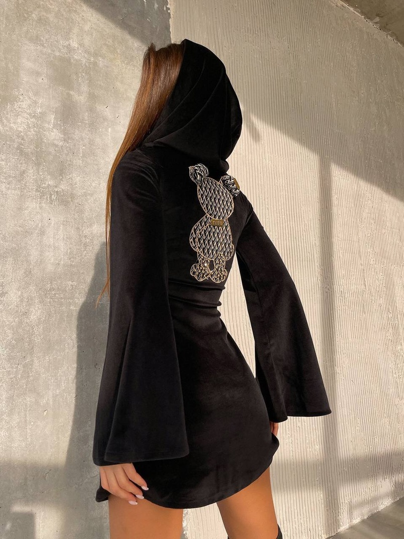 Оксамитова сукня міні з розкльошоними рукавами    | PUSHKA SHOP