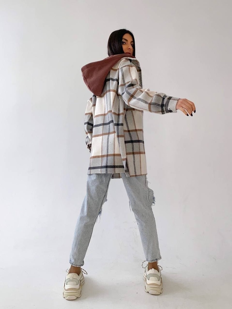 Кашемировая рубашка в клетку с капюшоном Кашемировая рубашка в клетку с капюшоном | PUSHKA SHOP