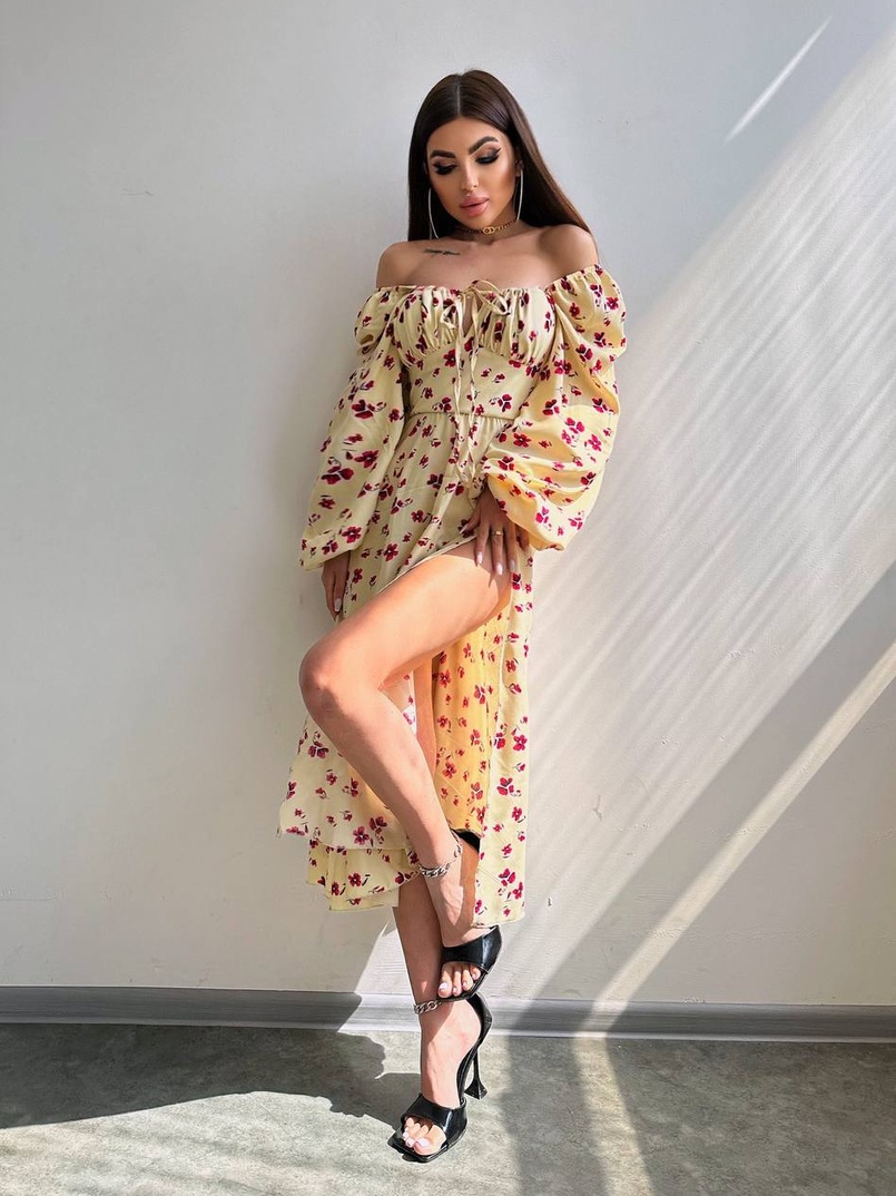 Сукня міді з квітковим принтом  | PUSHKA SHOP