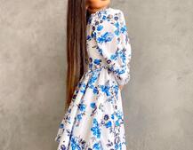 Цветочное платье-мини, декорированное кружевом Цветочное платье-мини, декорированное кружевом | PUSHKA SHOP