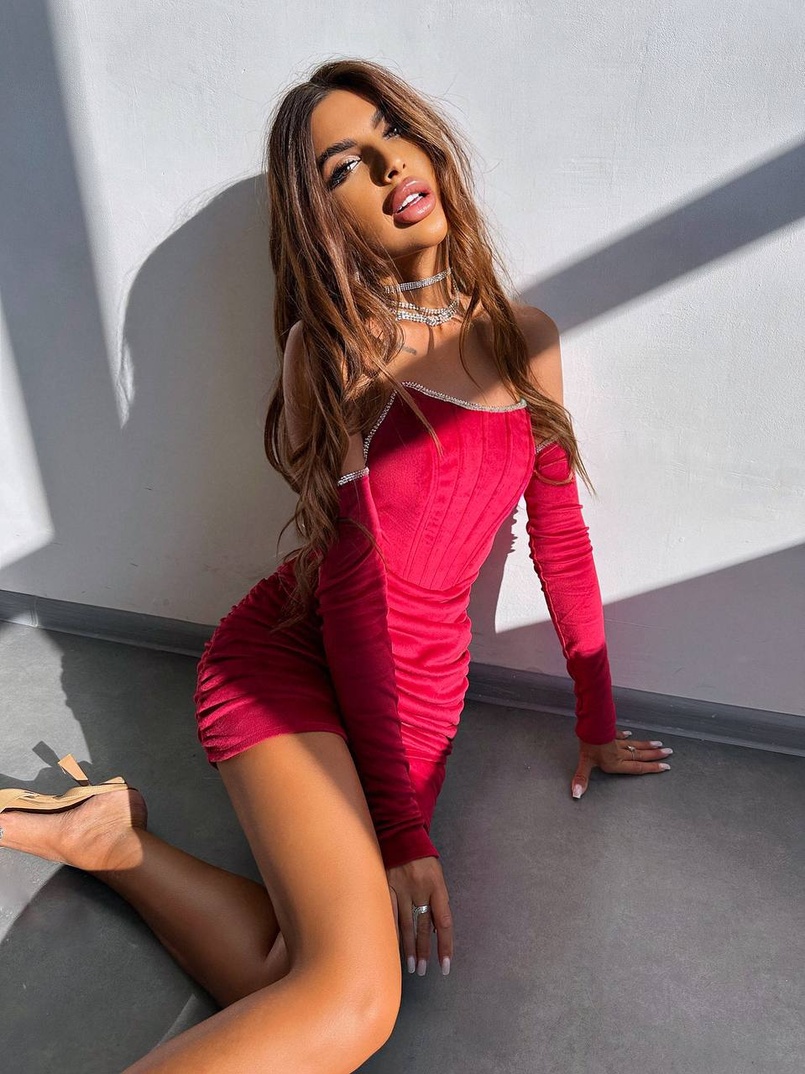 Оксамитова корсетна сукня міні, декорована стразами     Ручна робота  Оксамитова корсетна сукня міні, декорована стразами     Ручна робота  | PUSHKA SHOP