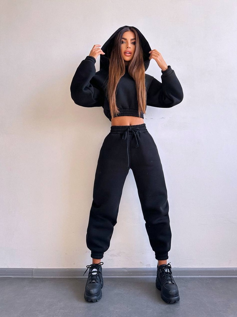 Базовий костюм на флісі з об'ємними капюшоном | PUSHKA SHOP