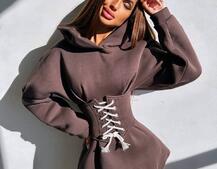 Тепле приталене худі з капюшоном на флісі + корсет на шнурівці Можна носити з корсетом та без | PUSHKA SHOP