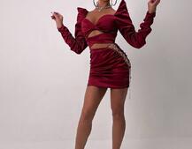 Сукня міні з драпіруванням, декорована стразами  | PUSHKA SHOP