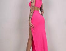 Комплект: топ з бахромою зі страз та спідниця з розрізом Комплект: топ з бахромою зі страз та спідниця з розрізом | PUSHKA SHOP