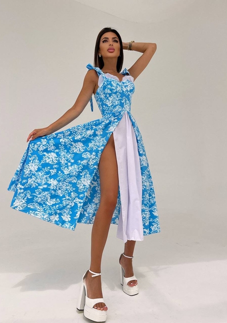 Сукня міді з чашечками в квітковий принт  | PUSHKA SHOP