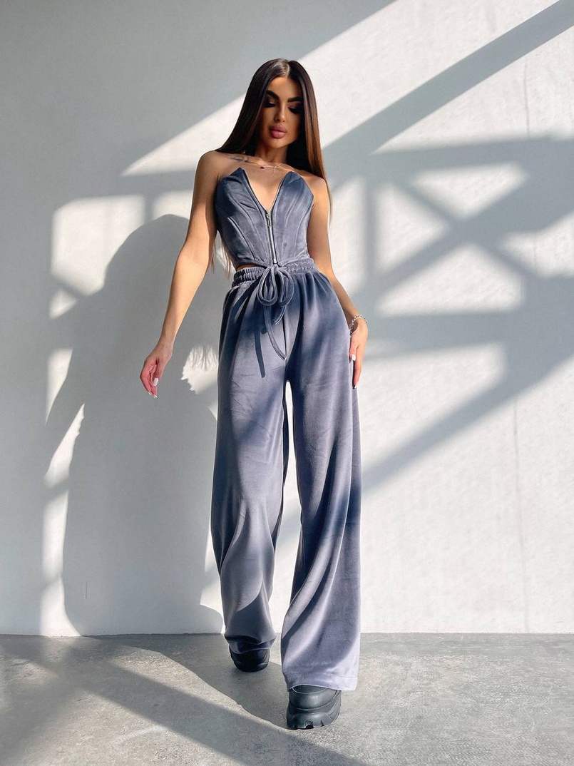 Велюровий комплект трійка: кофта + корсет на блискавці+ штани | PUSHKA SHOP