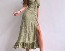 Квіткова сукня з воланами та шнуровкою на ніжці Квіткова сукня з воланами та шнуровкою на ніжці | PUSHKA SHOP