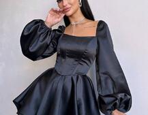 Атласна корсетна сукня з пишною подвійною спідницею та об‘ємними рукавами Атласна корсетна сукня з пишною подвійною спідницею та об‘ємними рукавами | PUSHKA SHOP