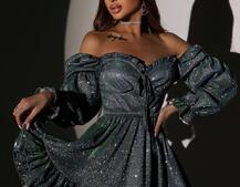 Блискуча сукня з чашечками та пишною спідницею | PUSHKA SHOP