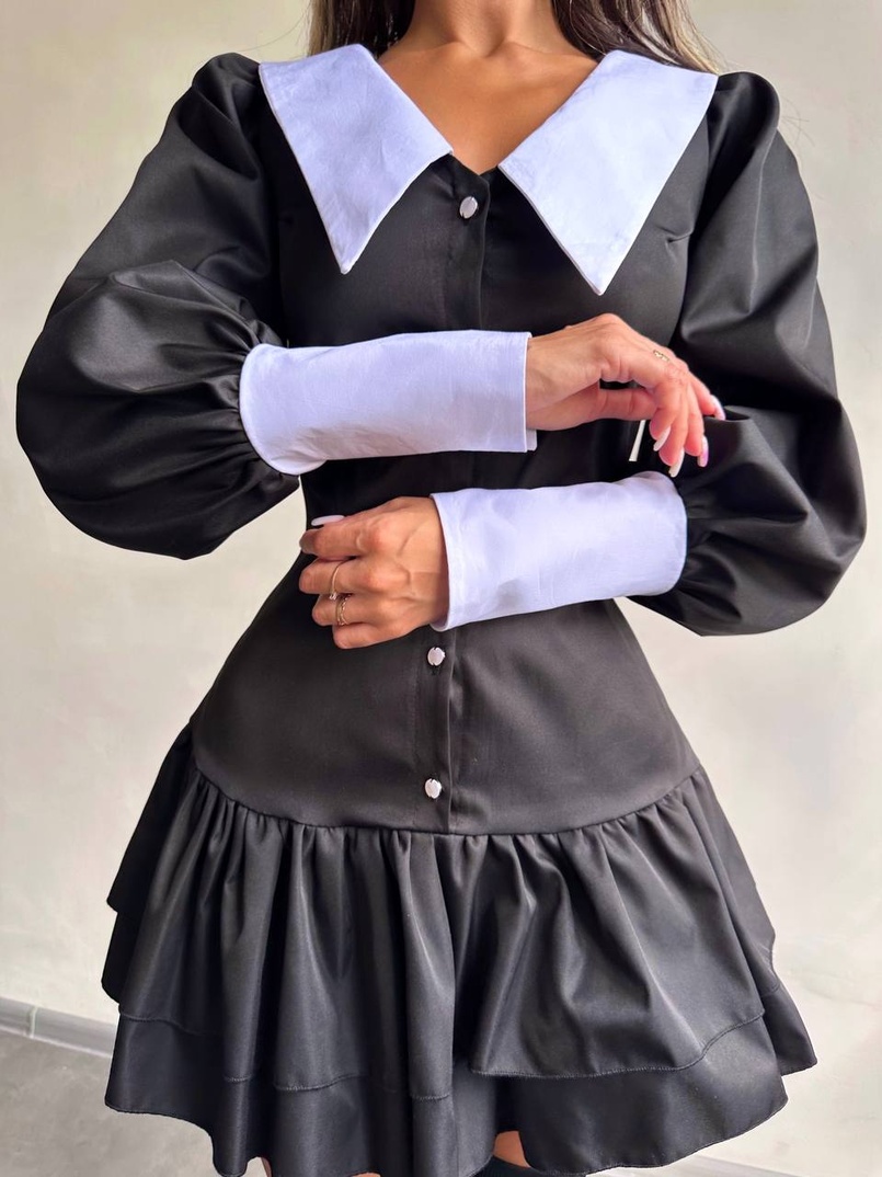 Котонова сукня з рюшами на гудзиках зі шнурівкою на спинці | PUSHKA SHOP