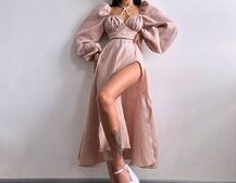 Муслінова сукня -міді з розрізом на ніжці Муслінова сукня -міді з розрізом на ніжці | PUSHKA SHOP