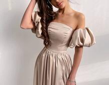 Атласное платье макси с объемными рукавами   | PUSHKA SHOP