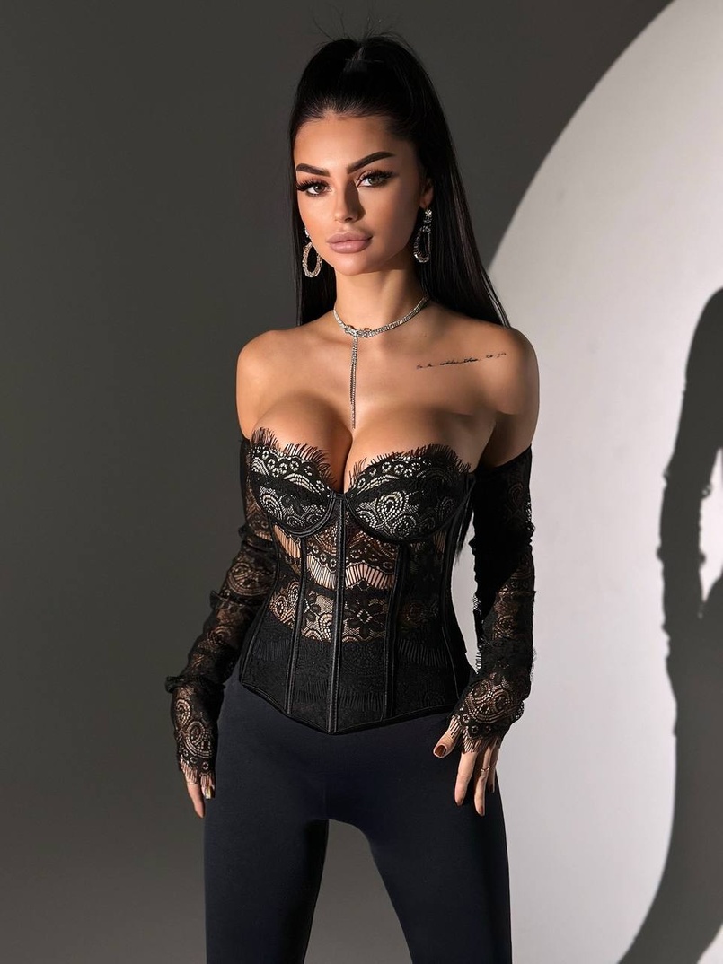 Комплект: мереживний корсет з чашечками + легінси зі штрипками + піджак     | PUSHKA SHOP