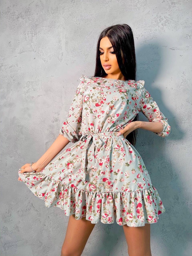 Милое цветочное платье с оборками Милое цветочное платье с оборками | PUSHKA SHOP