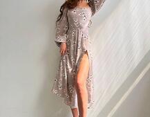 Сукня -міді зі шнурівкою на спинці та розрізом на ніжці | PUSHKA SHOP