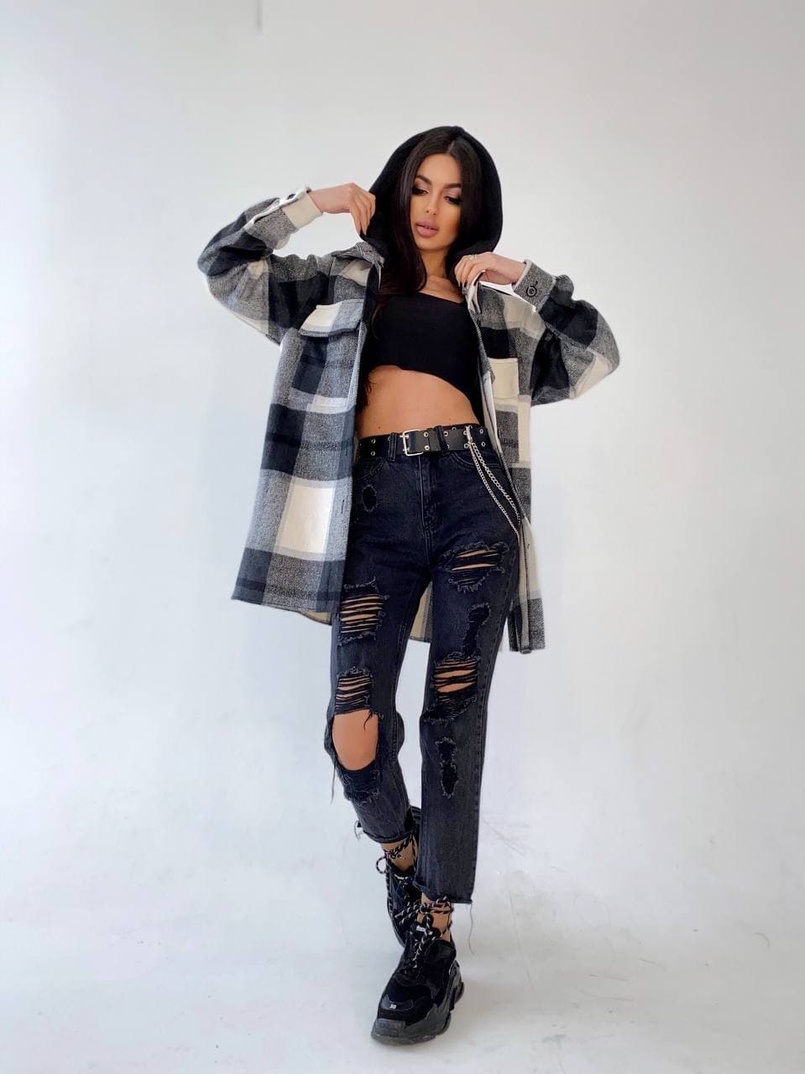 Кашемировая рубашка в клетку с капюшоном Кашемировая рубашка в клетку с капюшоном | PUSHKA SHOP