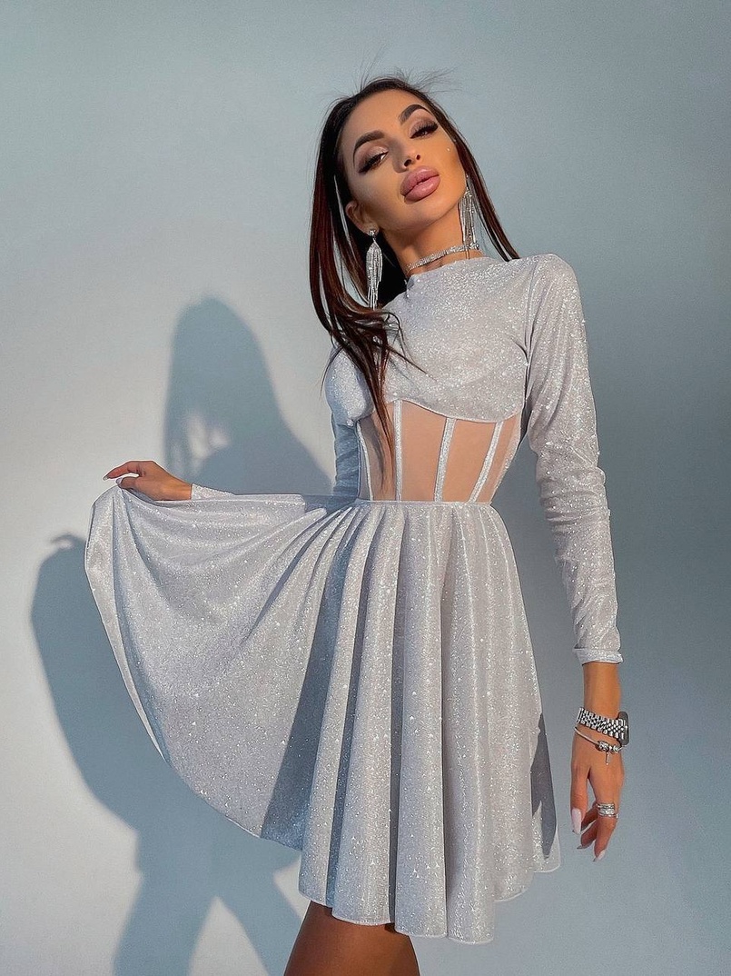 Приталена блискуча сукня з корсетною вставкою та пишною спідницею-сонцем | PUSHKA SHOP