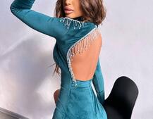 Оксамитова сукня з відкритою спинкою, декорована бахромою зі страз | PUSHKA SHOP