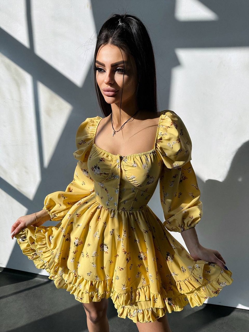 Лялькова сукня з пишною спідницею та корсетним верхом з ніжним квітковим принтом  | PUSHKA SHOP