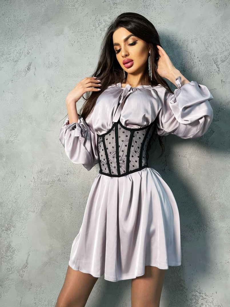 Комплект: Шелковое платье на завязках с корсетом  | PUSHKA SHOP