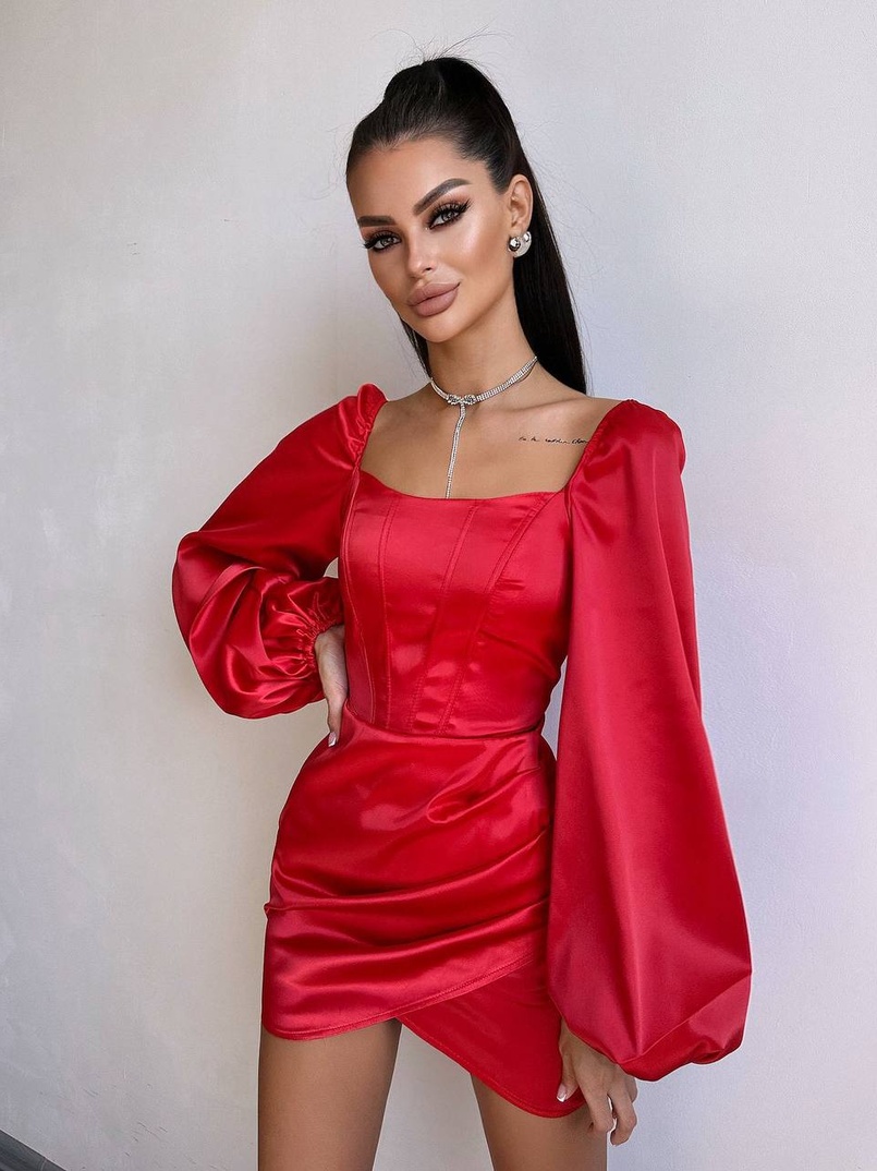 Атласний  комплект: корсет + спідниця з драпіруванням | PUSHKA SHOP