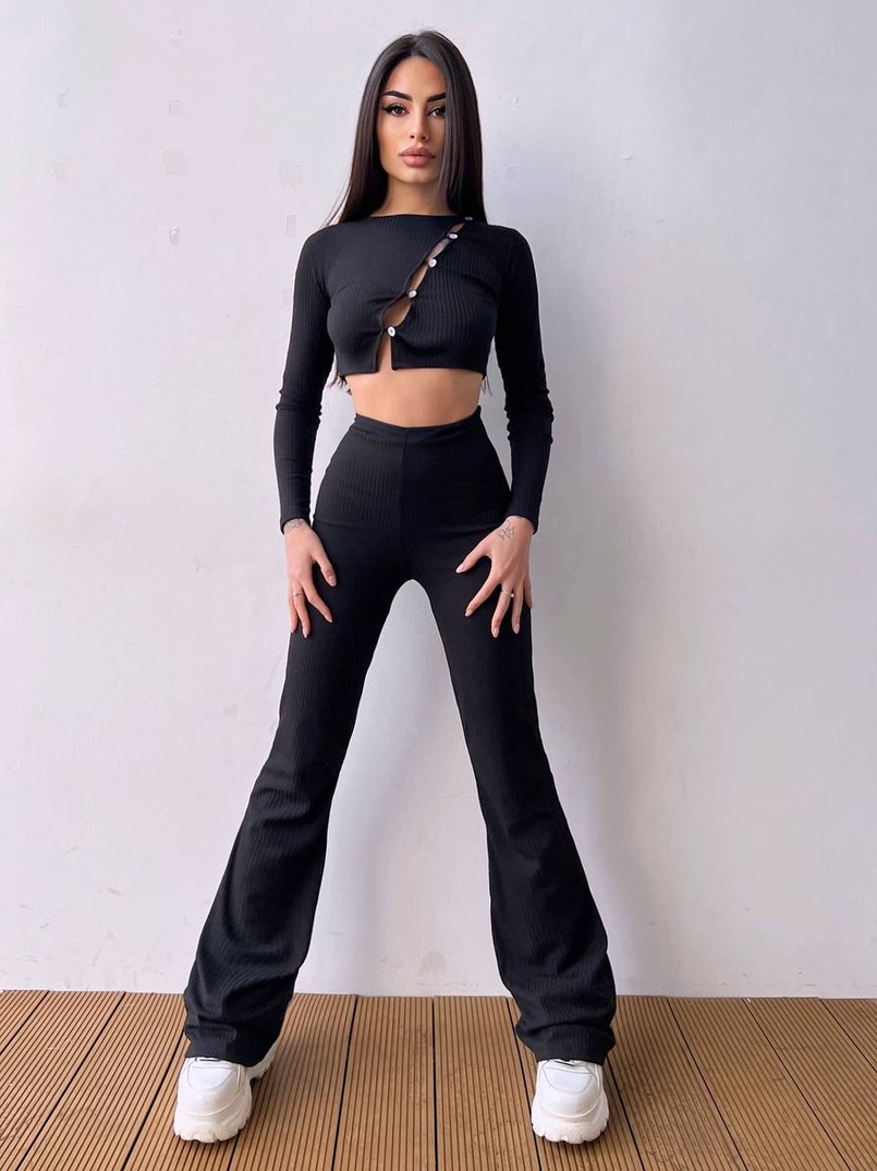 Комплект : штани кльош і топ на ґудзиках Комплект : штани кльош і топ на ґудзиках | PUSHKA SHOP