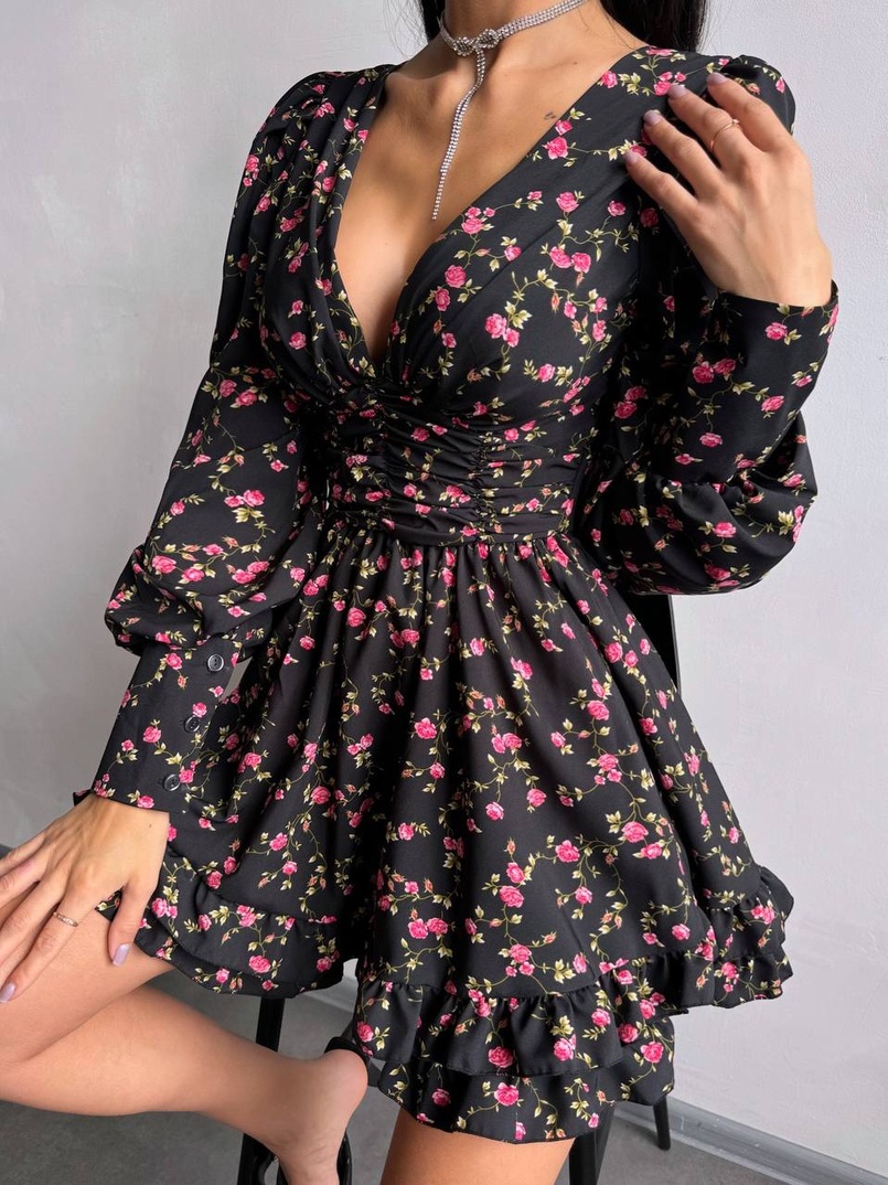 Сукня міні з пишною спідницею та драпіруванням на талії | PUSHKA SHOP