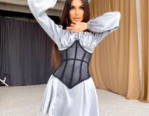 Комплект: шелковое приталенное  платье + прозрачный бельевой корсет на шнуровке  | PUSHKA SHOP