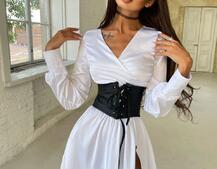 Шелковое платье с разрезом + корсет из эко-кожи Шелковое платье с разрезом + корсет из эко-кожи | PUSHKA SHOP