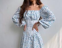 Сукня міні в квітковий принт + прозорий корсет  | PUSHKA SHOP