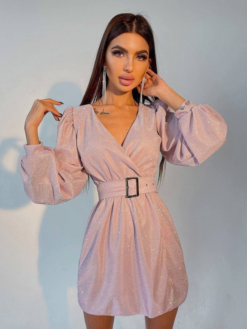Блестящее платье с широким поясом   | PUSHKA SHOP