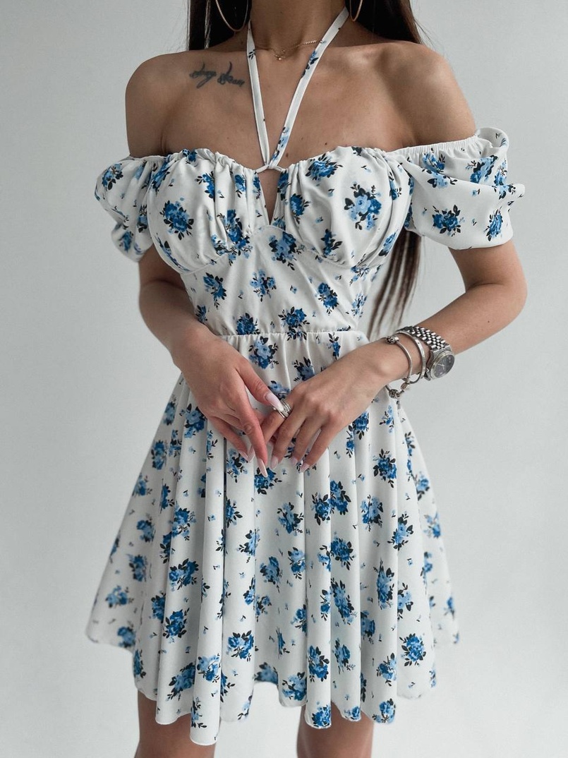Платье с завязками на груди в цветочный принт | PUSHKA SHOP