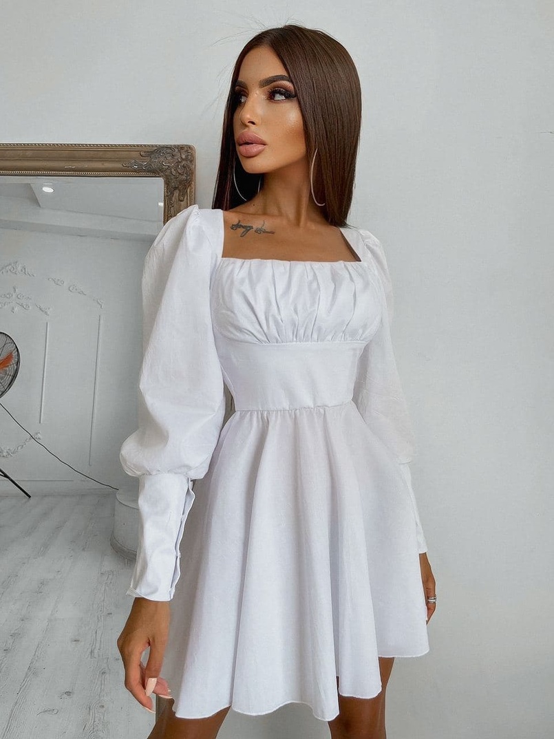 Платье с объемными рукавами из хлопка  | PUSHKA SHOP