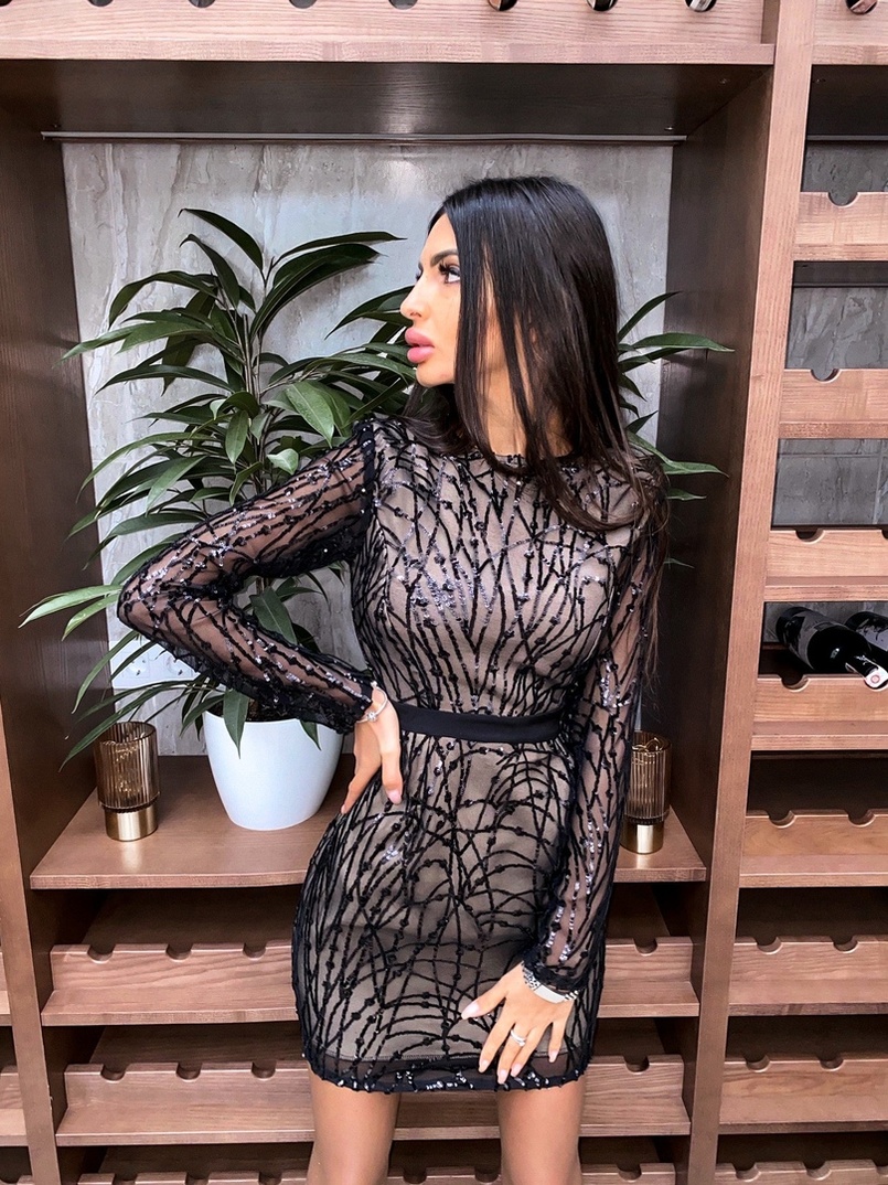 Коктейльное облегающее платье декорированное узором из пайеток Коктейльное облегающее платье декорированное узором из пайеток | PUSHKA SHOP