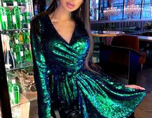 Платье с пайетками и запахом на груди | PUSHKA SHOP