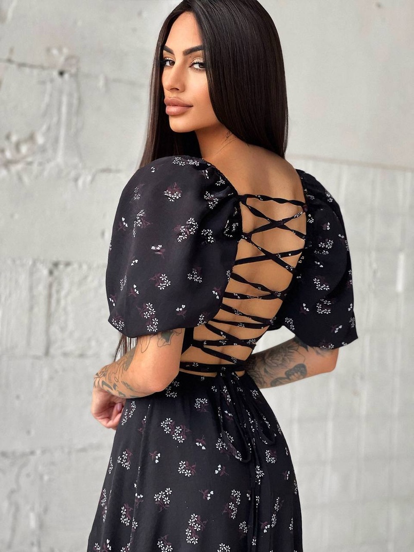 Платье миди со шнуровкой на спинке  | PUSHKA SHOP