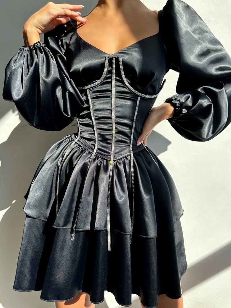 Сукня з корсетом, декорованим стразами  Ручна робота  | PUSHKA SHOP