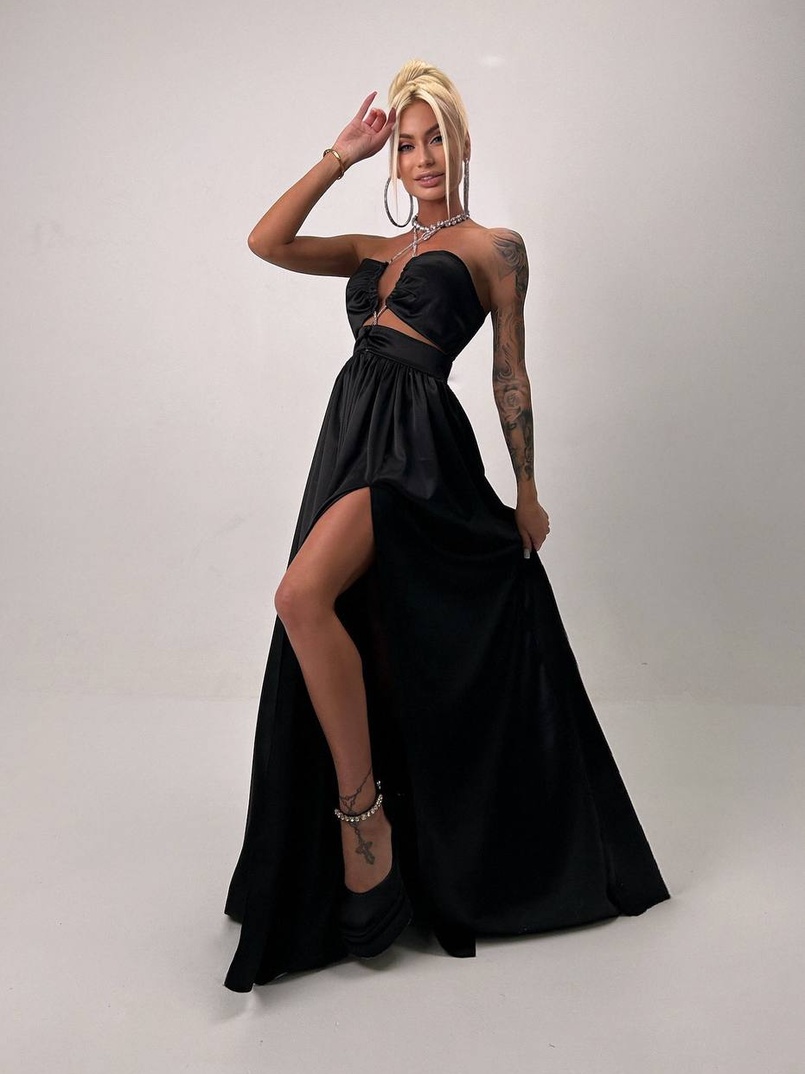 Атласна сукня максі із шнуром зі стразами  | PUSHKA SHOP