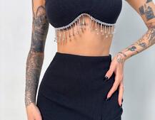 Комплект: топ з бахромою зі страз та спідниця з розрізом  | PUSHKA SHOP