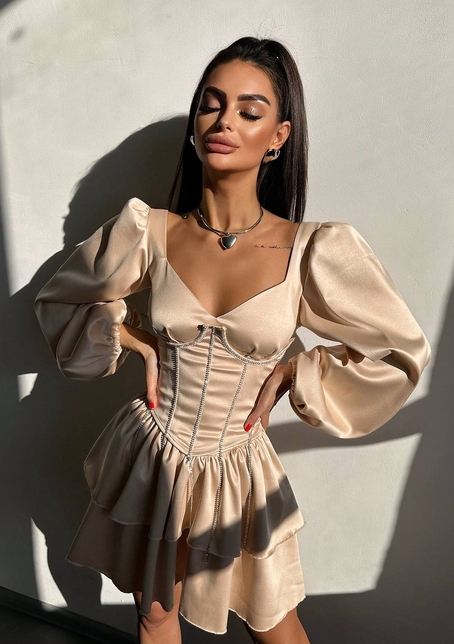 Комплект: сукня з подвійною спідницею + корсет, декорований стразами    | PUSHKA SHOP