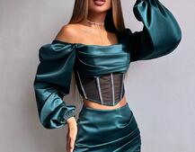 Комплект: корсет, декорований стразами   + спідниця міні з драпіруванням  | PUSHKA SHOP